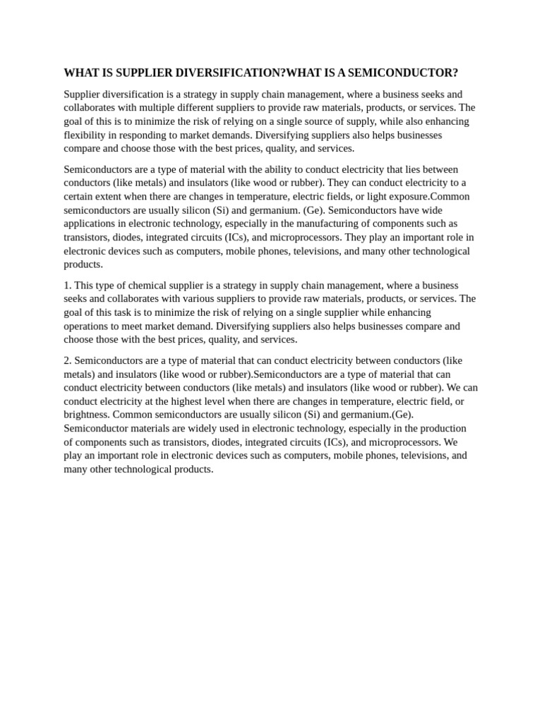 Supplier Diversification in Supply Chains | PDF