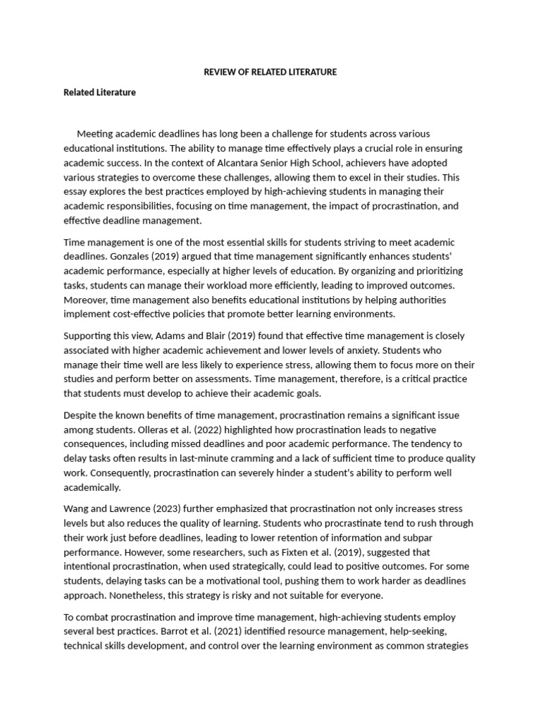 Review of Related Literature | PDF | Procrastination | Professional Skills
