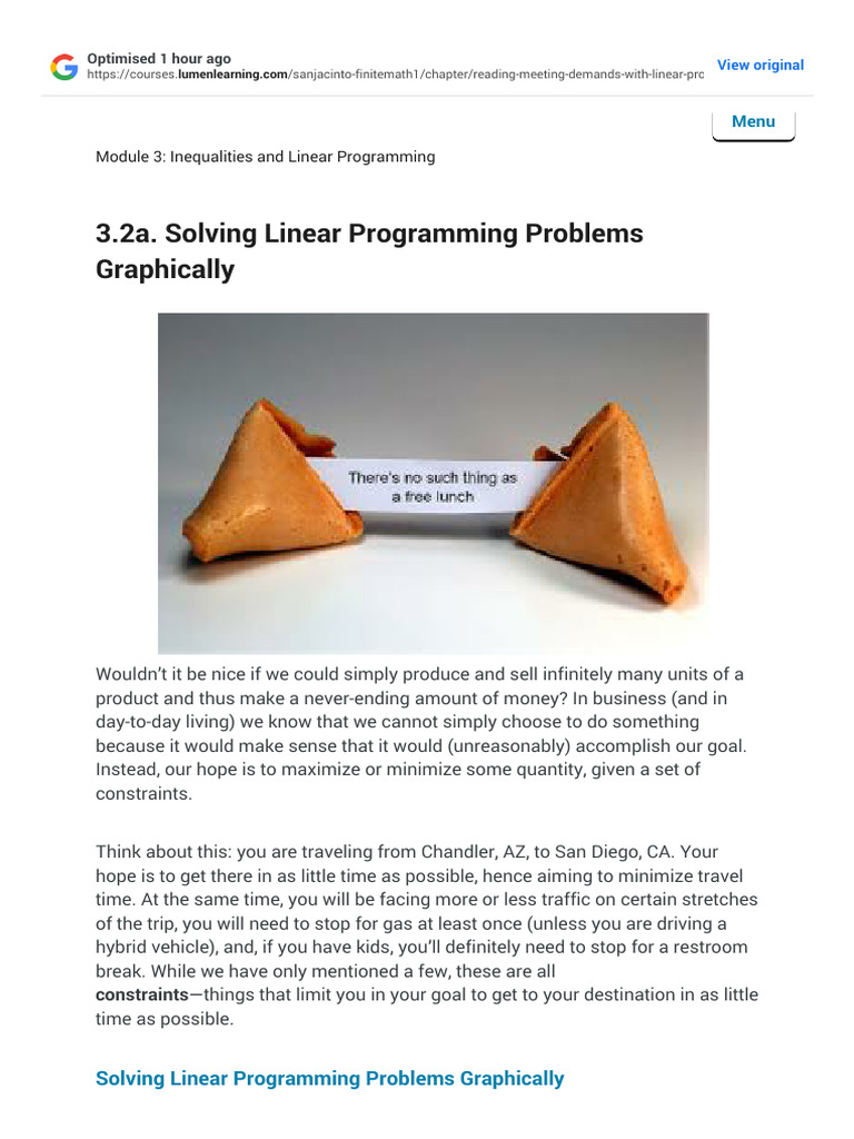 3.2a. Solving Linear Programming Problems Graphically Finite Math | PDF ...
