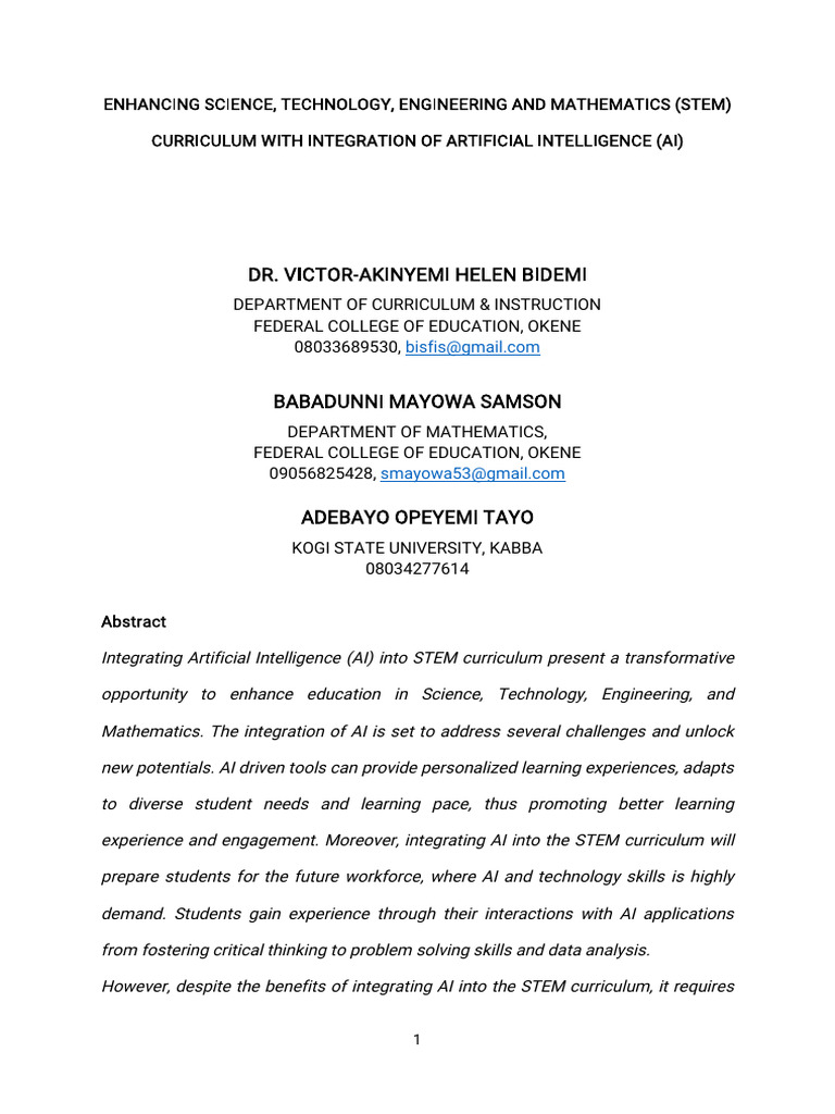 Integrating AI in STEM Curriculum | PDF | Intelligence (AI) & Semantics ...