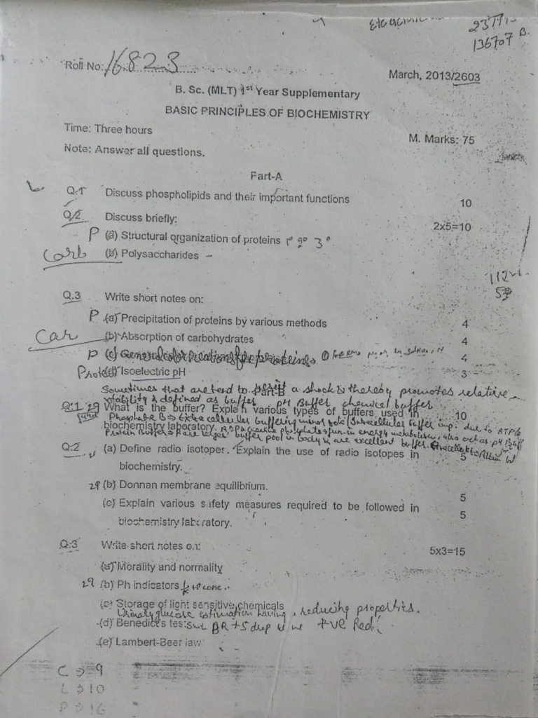 1st Year Biochemistry Question Papers | PDF | Chemistry | Biochemistry