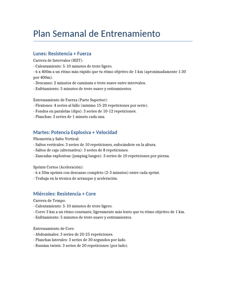 Plan Semanal de Entrenamiento Efectivo | PDF | Entrenamiento de fuerza ...