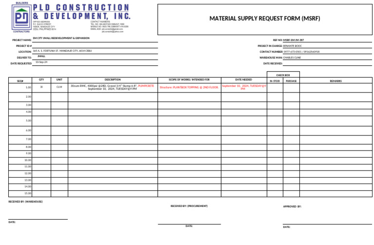 SM Jmall Material Supply Request | PDF