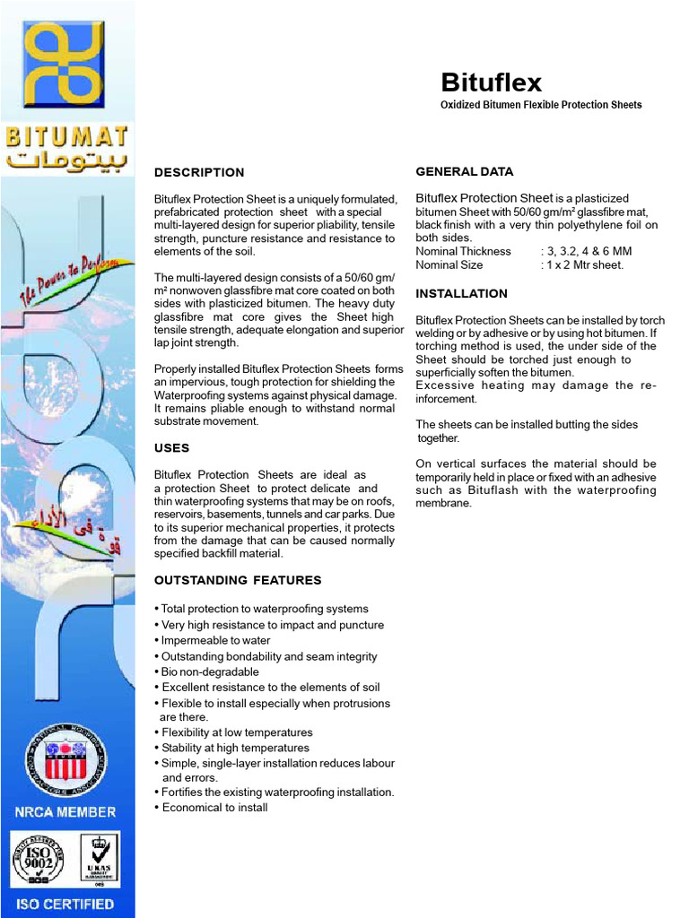 Bituflex Protection Sheet Overview | PDF | Fiberglass | Materials