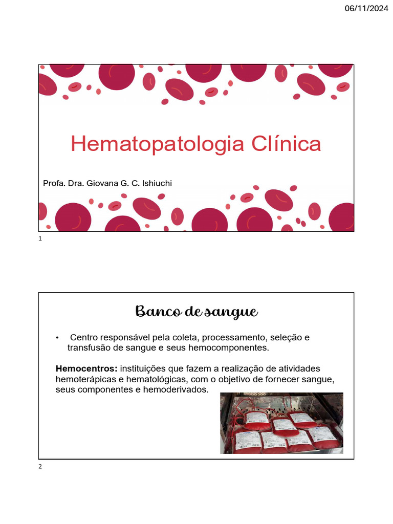Hematopatologia: Hemocomponentes e Lei do Sangue | PDF | Sangue ...