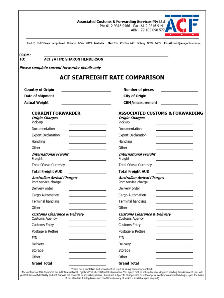 ACF Seafreight Rate Comparison Document | PDF | Cargo | Customs