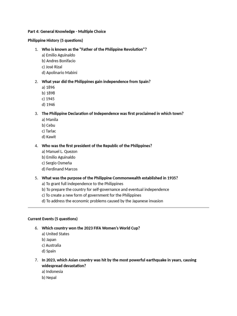 Part 4 - GENERAL KNOWLEDGE | PDF | Philippines | President Of The ...