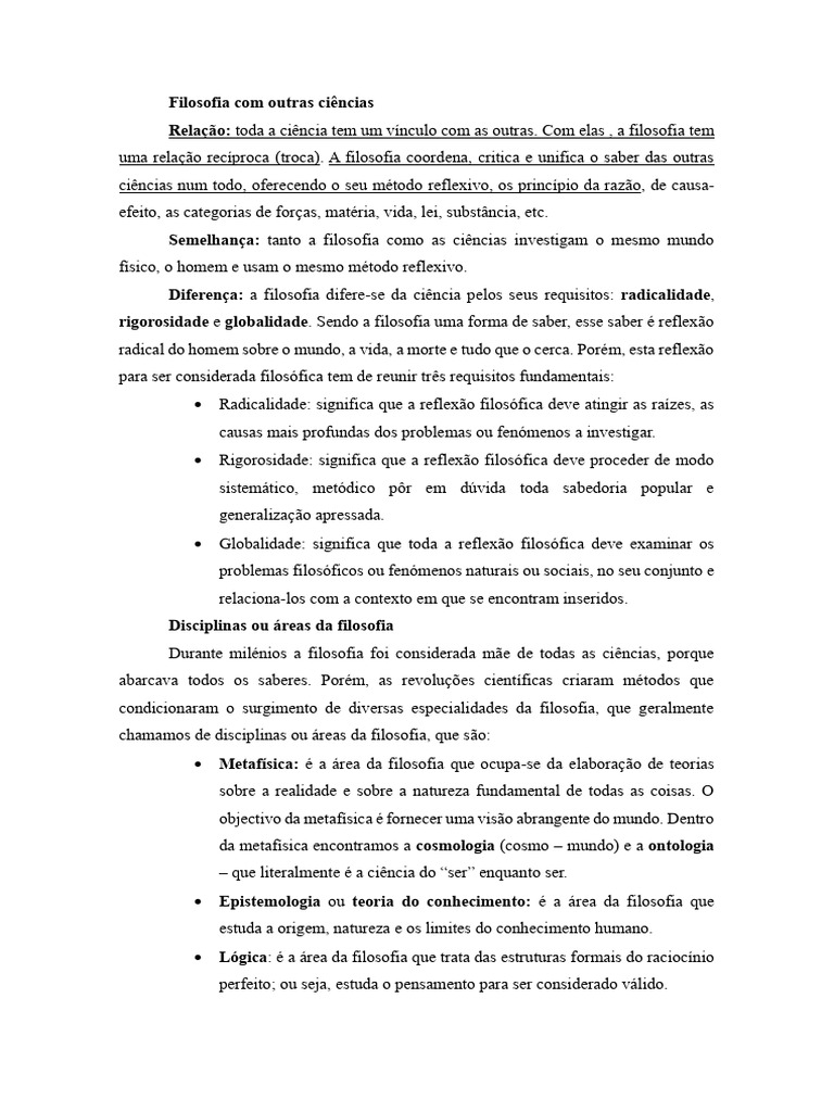 Filosofia e Outras Ciências J Áreas Da Filosofia 11 | PDF | Science ...