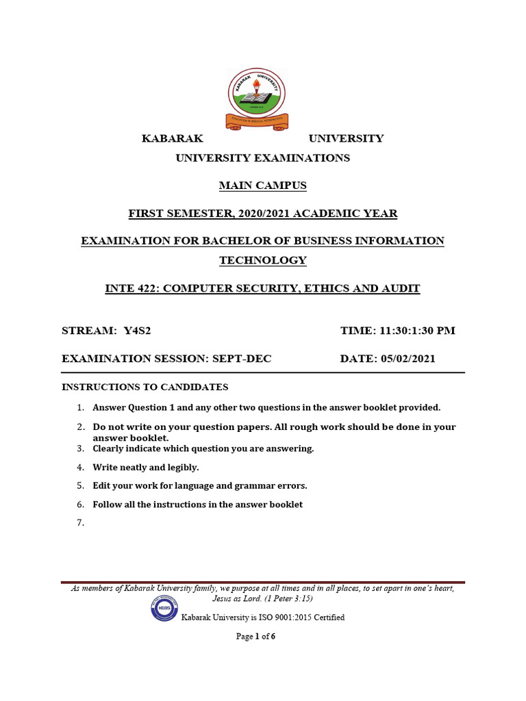 Kabarak University Computer Security Exam | PDF | Firewall (Computing ...