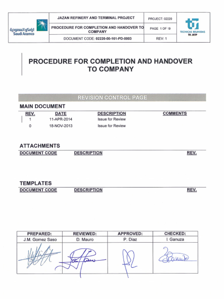 Jazan Refinery Handover Procedure Guide | PDF | Databases