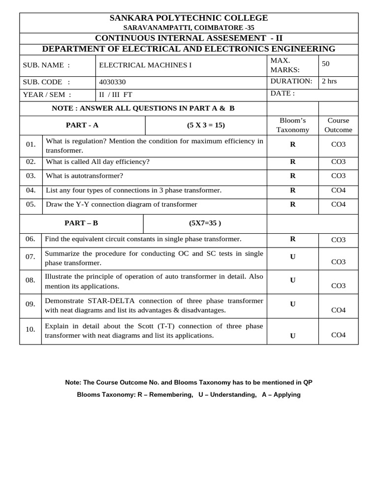 Cia Test 2 em I | PDF | Transformer | Electrical Components