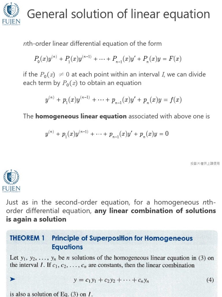 General Solutions of Linear Differential Equations | PDF | Equations ...