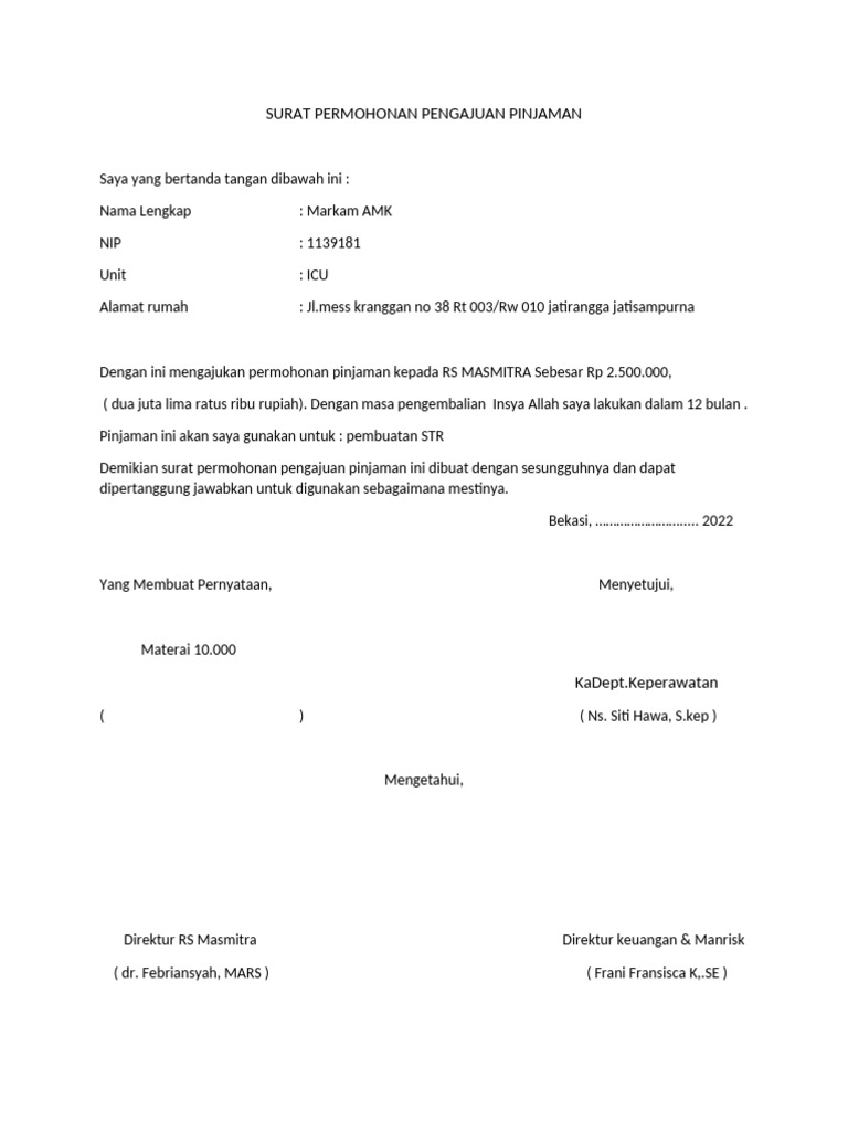 Permohonan Pinjaman Rp 2.500.000 | PDF