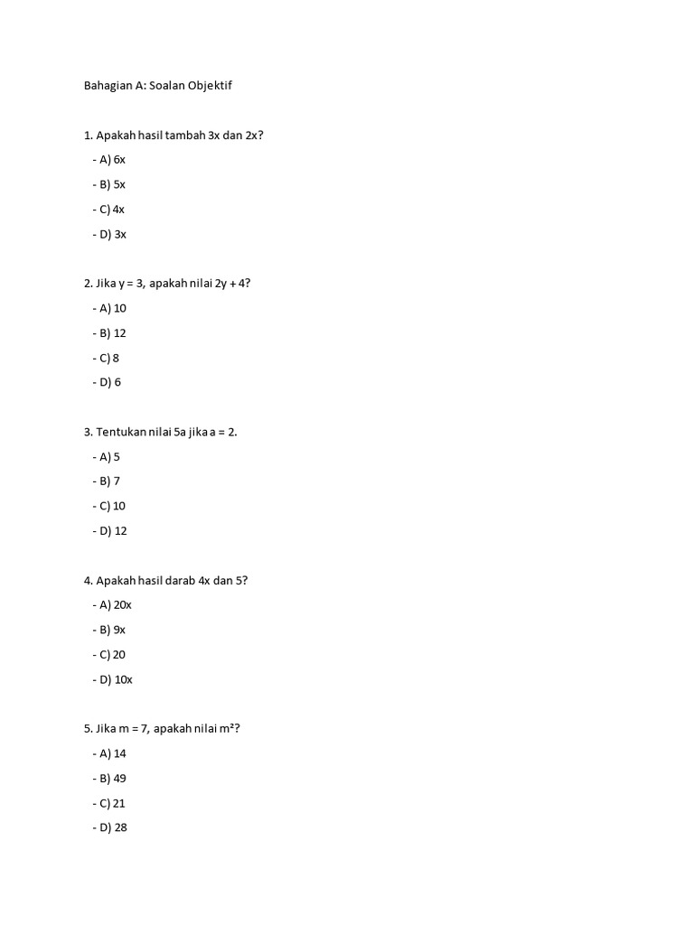 Soalan Matematik dan Algebra Dasar | PDF | Metode & Bahan Ajar