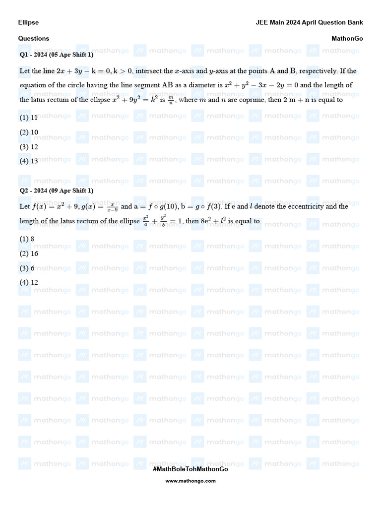 Ellipse - JEE Main 2024 April Question Bank - MathonGo | PDF | Ellipse ...
