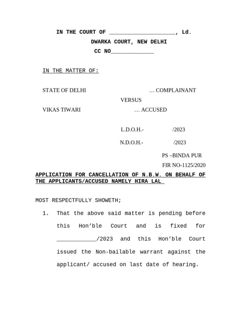 Application to Cancel Non-Bailable Warrant | PDF | Public Law | Common Law