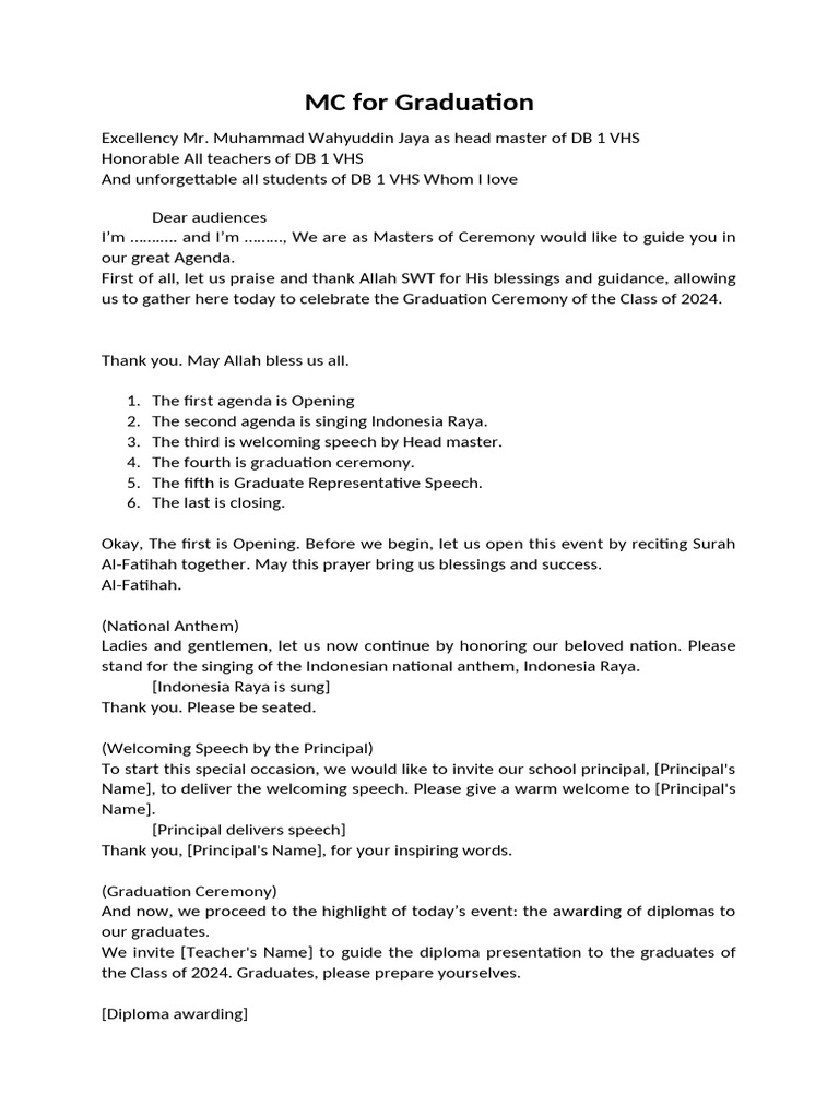 MC Script for Graduation Ceremony | PDF | Career & Growth