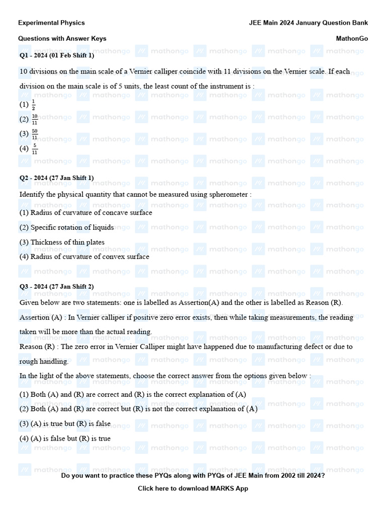Experimental Physics - JEE Main 2024 January Question Bank - MathonGo ...