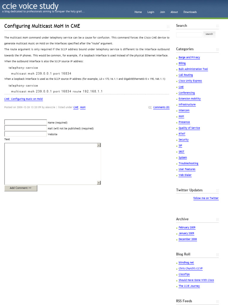 Configuring Multicast MoH in CME | PDF | Multicast | Computer Networking