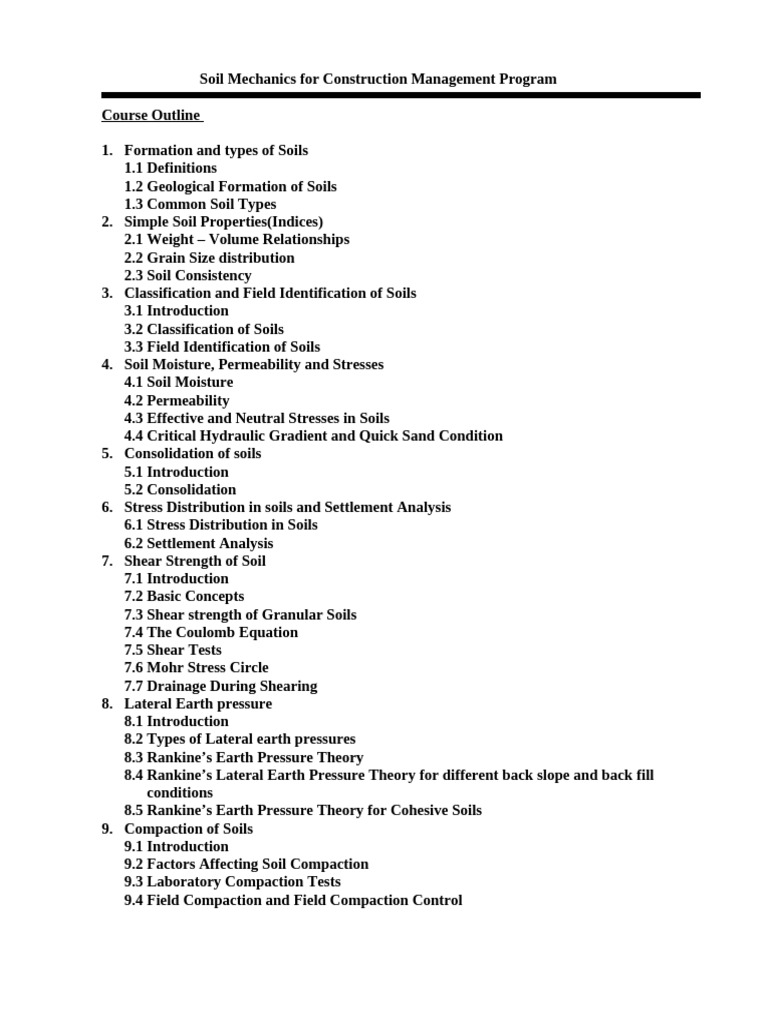 Soil Mechanics Course Outline | PDF | Science & Mathematics