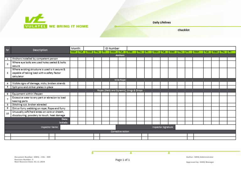 Daily Lifelines Safety Checklist | PDF