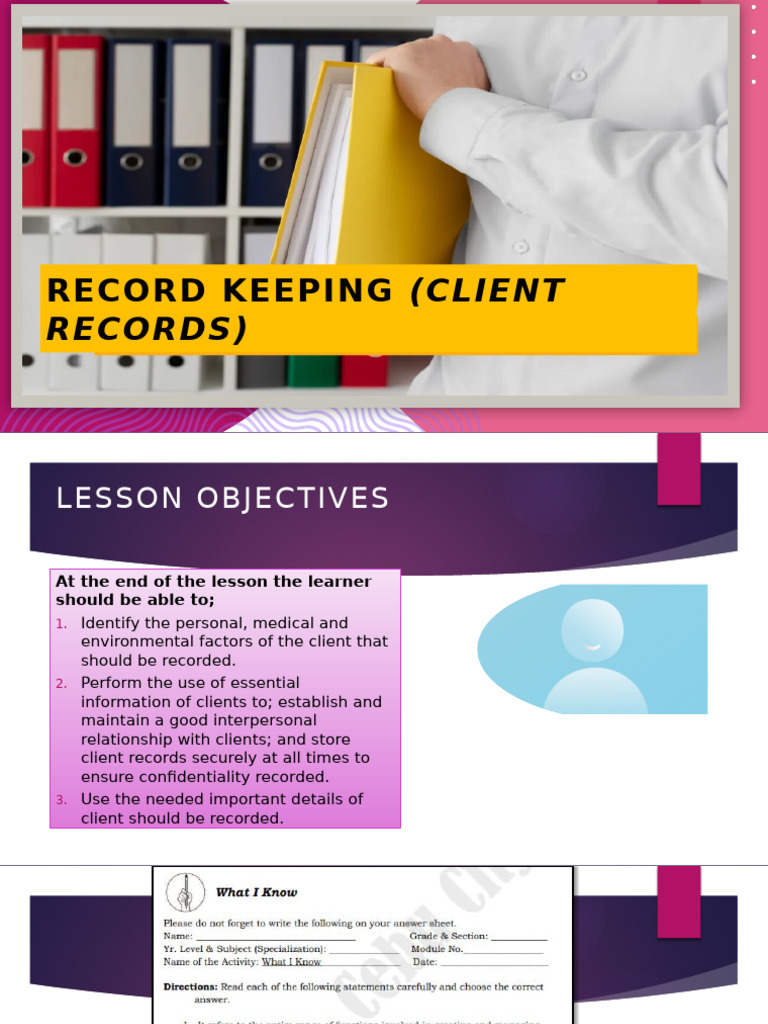 PTT TLE10 H.E W.M Q2 L16-17 W6 Record Keeping (Client Records) | PDF ...