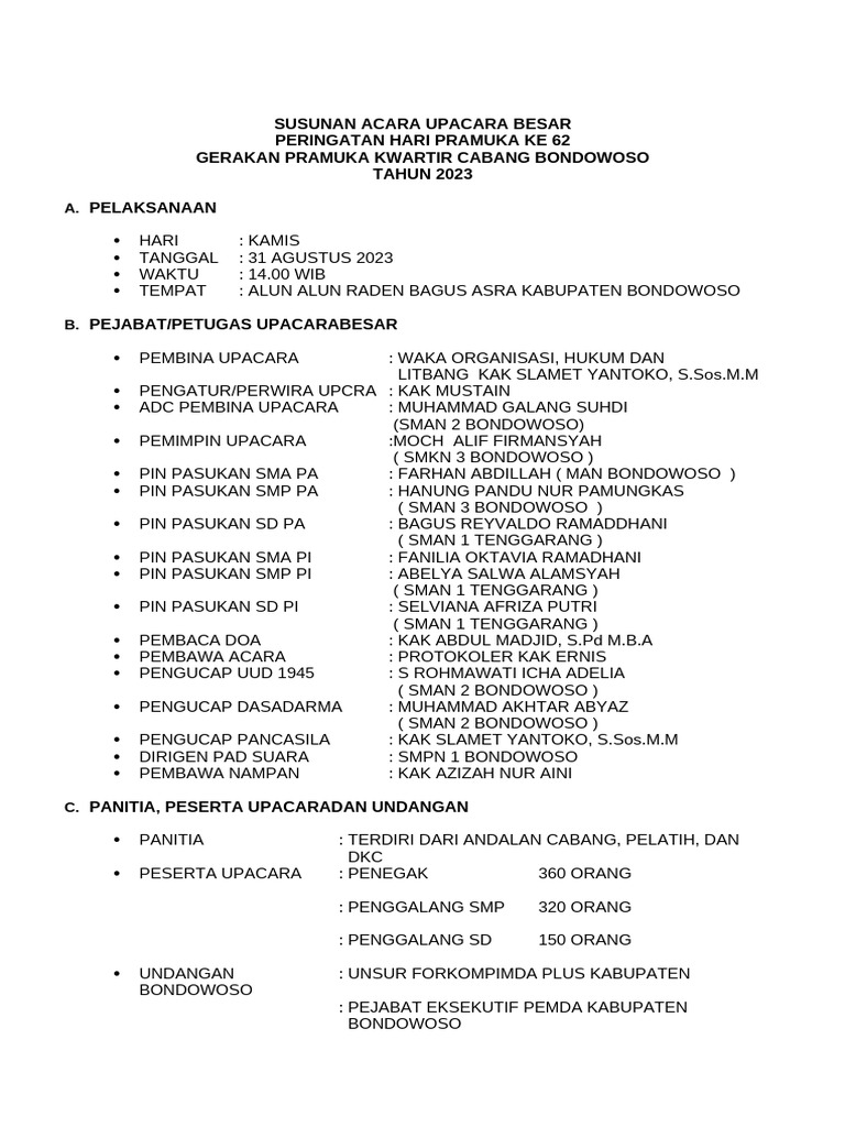 Susunan Acara Upcr Besar 62 | PDF