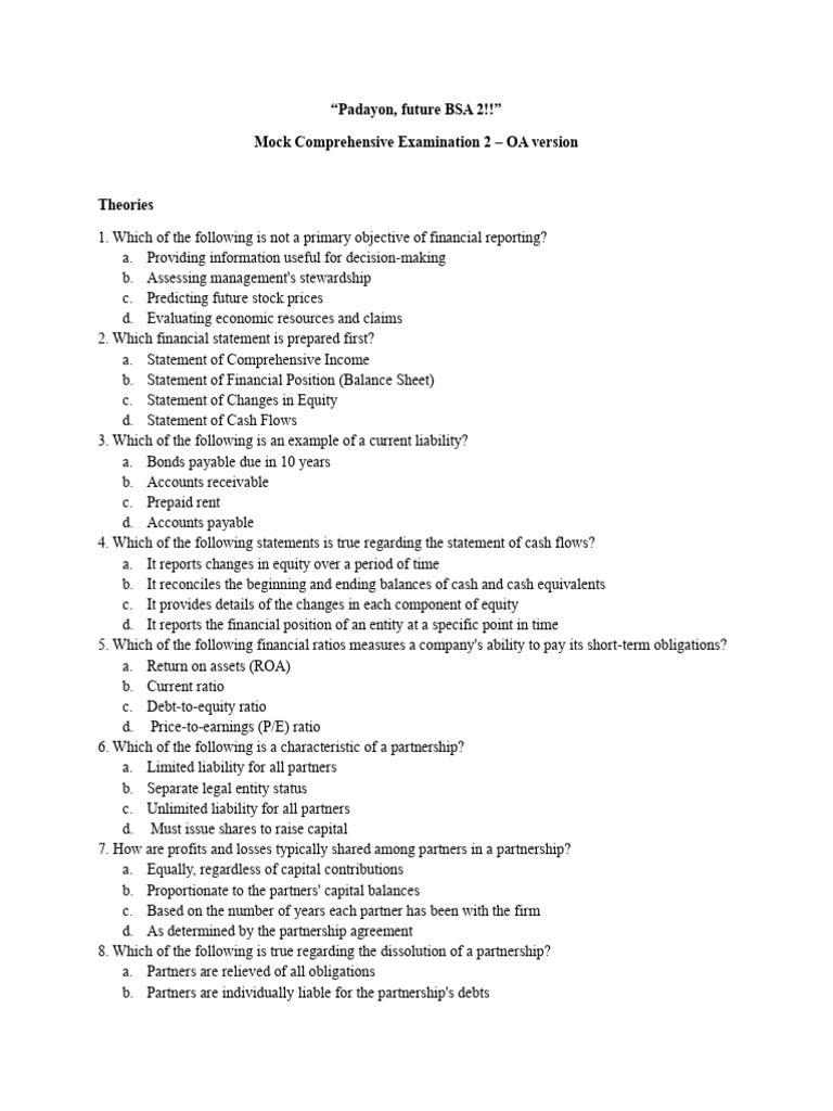 BSA 2 Mock Exam: Financial Reporting Concepts | PDF | Debits And ...
