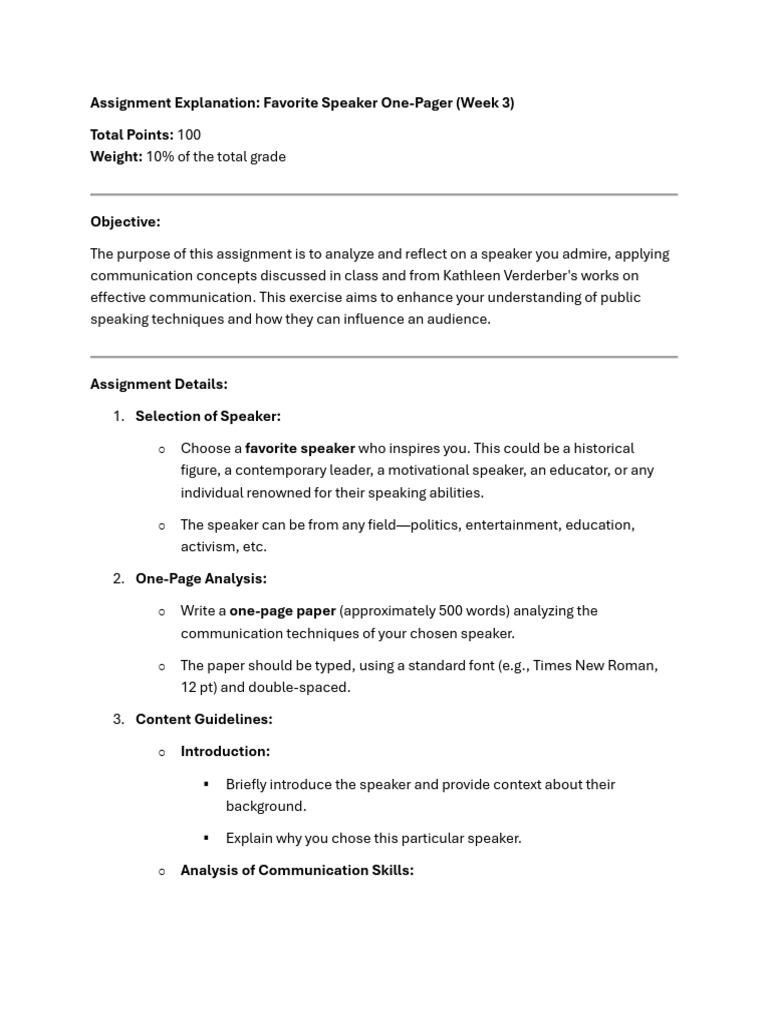 Favorite Speaker One-Pager Assignment | PDF | Public Speaking