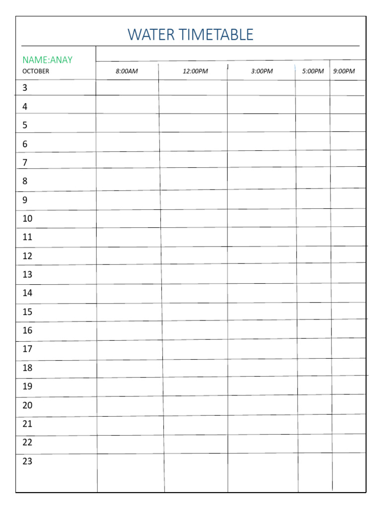 October Water Timetable | PDF