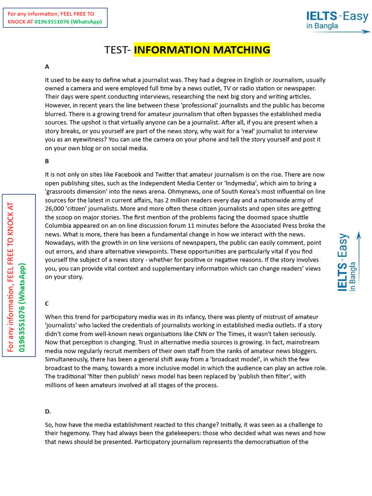 Information Matching Test | PDF | News | Journalism