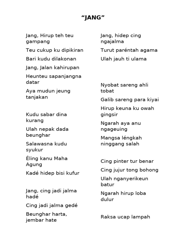 Lirik Lagu Sunda "Jang" dan Maknanya | PDF | Memasak, Makanan, & Anggur ...