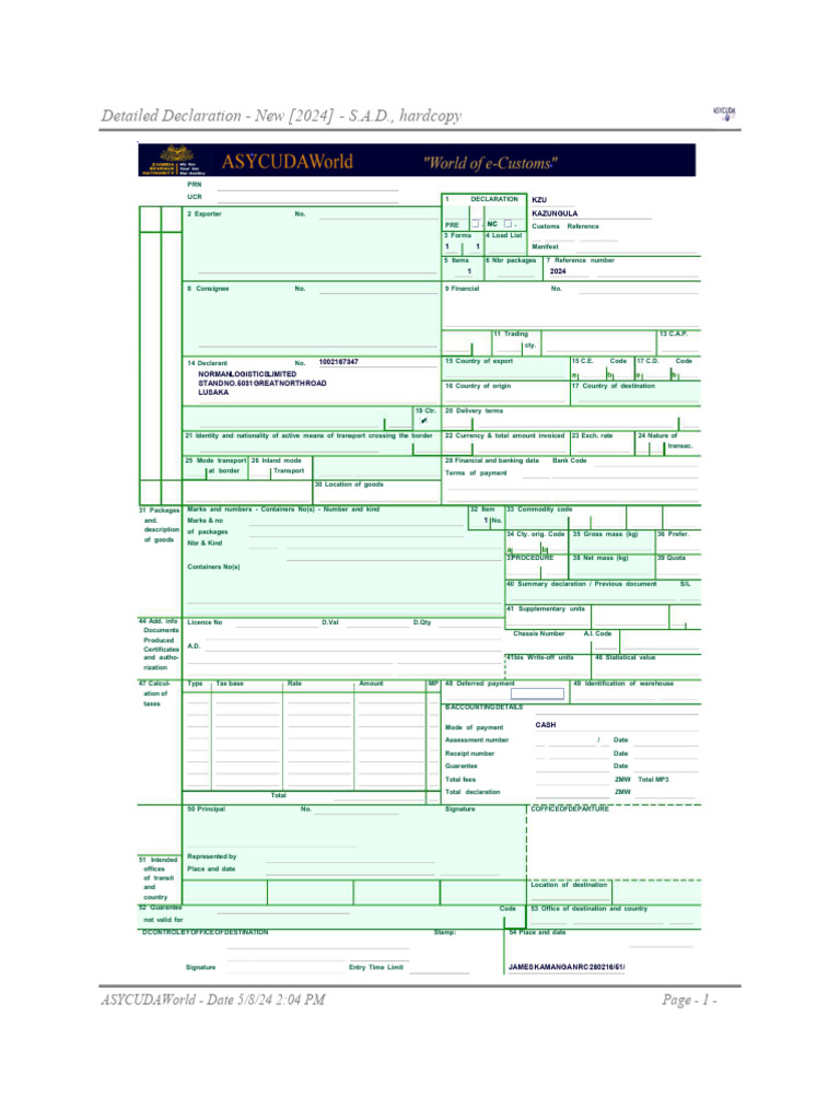 CE20 Customs Declaration 2024 | PDF | Business | Trade