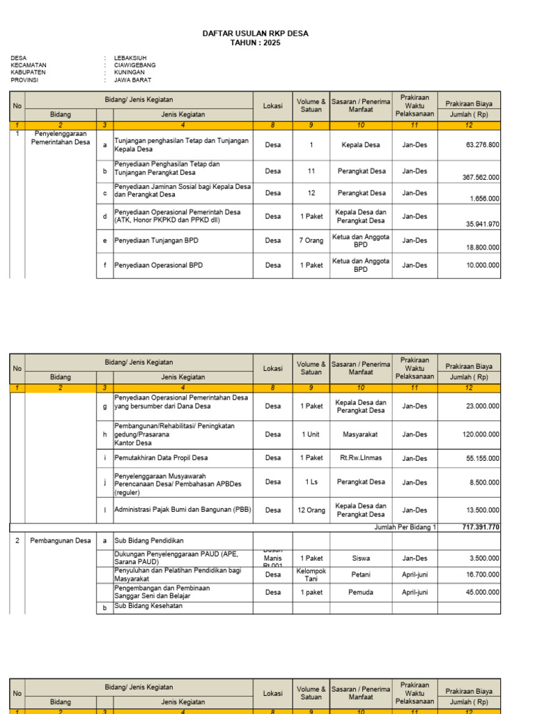 RKP Desa 2025: Format dan Contoh | PDF