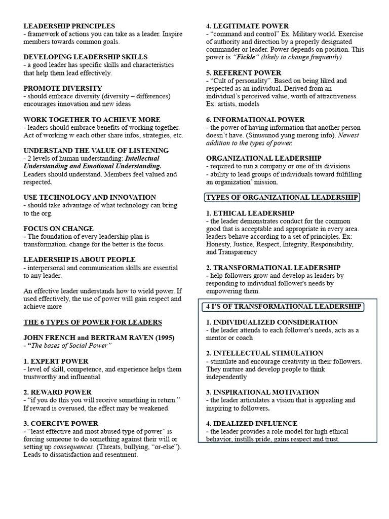 Essential Leadership Principles and Types | PDF | Leadership | Power ...