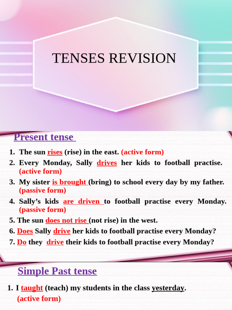 Comprehensive Tenses Revision Guide | PDF | Grammatical Tense | Linguistics