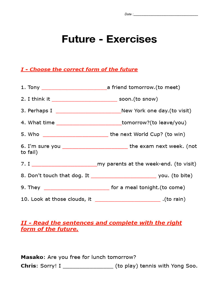 Exercises - Future | PDF | Teaching Methods & Materials