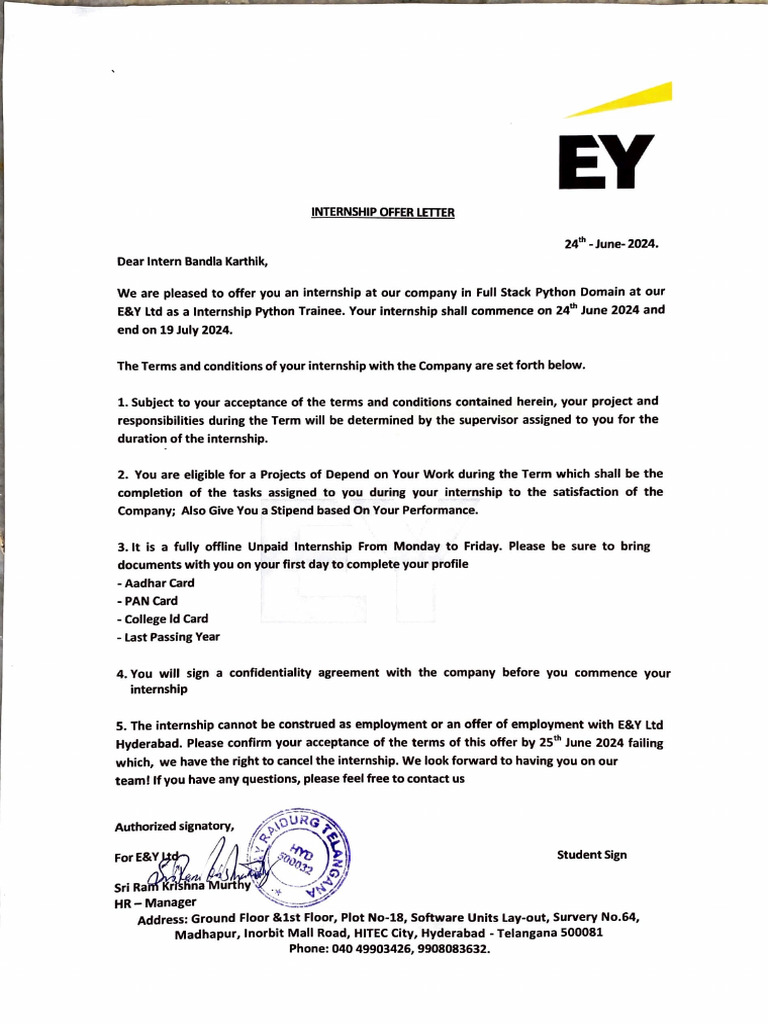 Internship Offer Letter for Python Trainee | PDF | Business