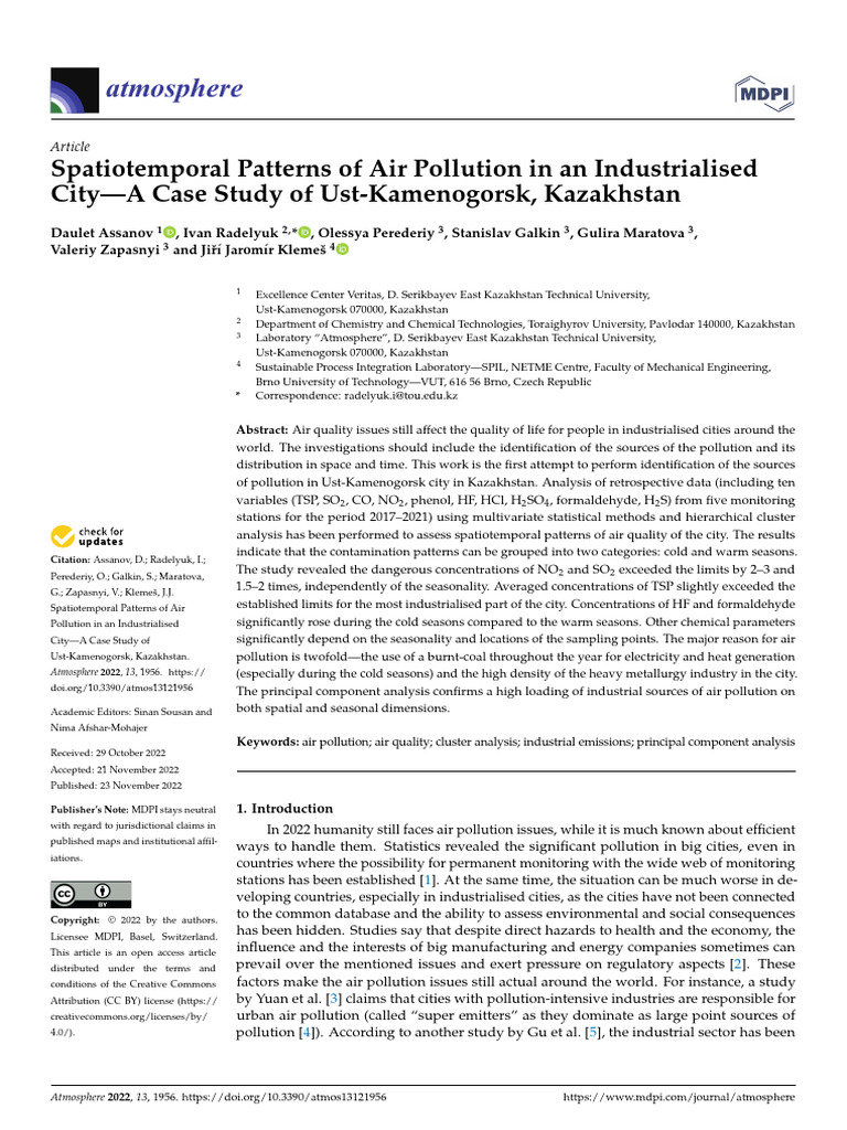 Atmosphere 13 01956 v2 | PDF | Principal Component Analysis | Air Pollution