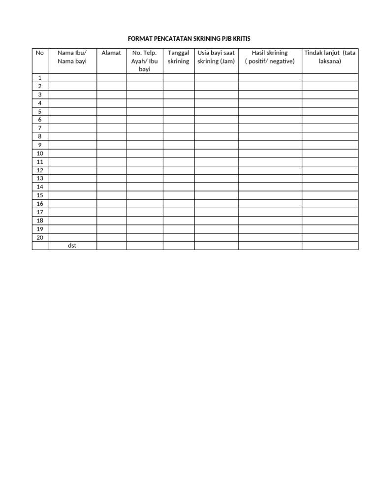 Format Skrining PJB Kritis | PDF | Kesehatan Holistik