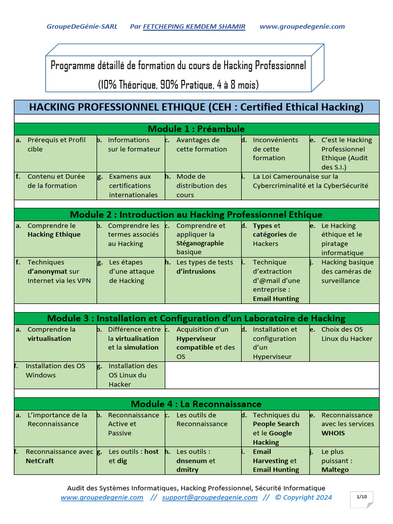 Programme de Formation Hacking Professionnel Ethique | PDF | Logiciel ...
