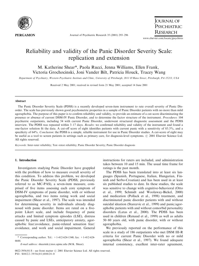 Validity of Panic Disorder Severity Scale | PDF | Diagnostic And ...