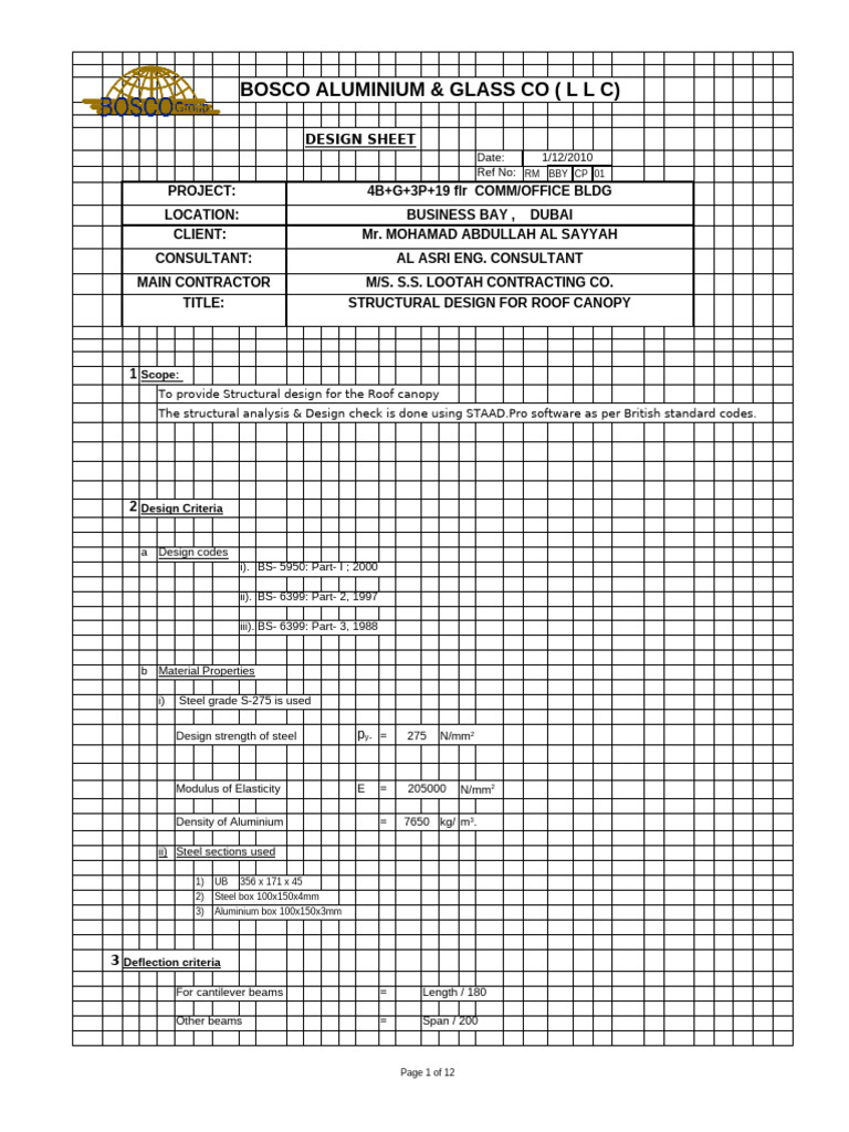 Structural Design for Roof Canopy | PDF | Structural Analysis ...