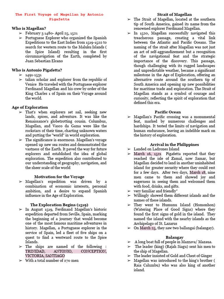 First Voyage Of Magellan By Antonio Pigafetta Summary