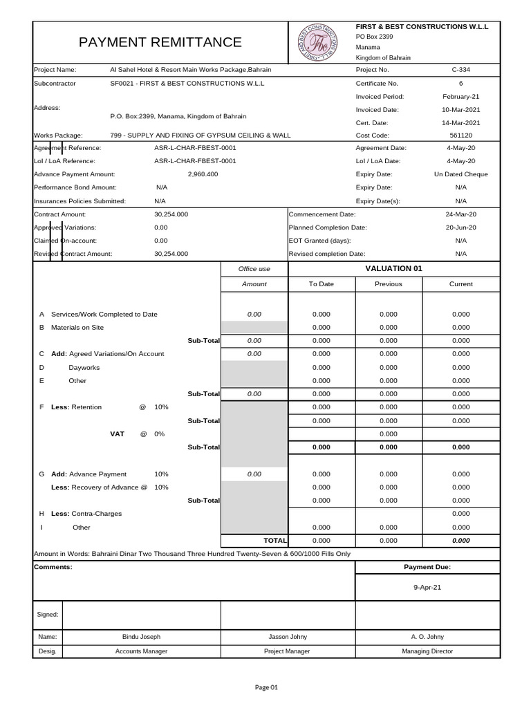 Payment Remittance for Al Sahel Hotel | PDF | Wall | Drywall