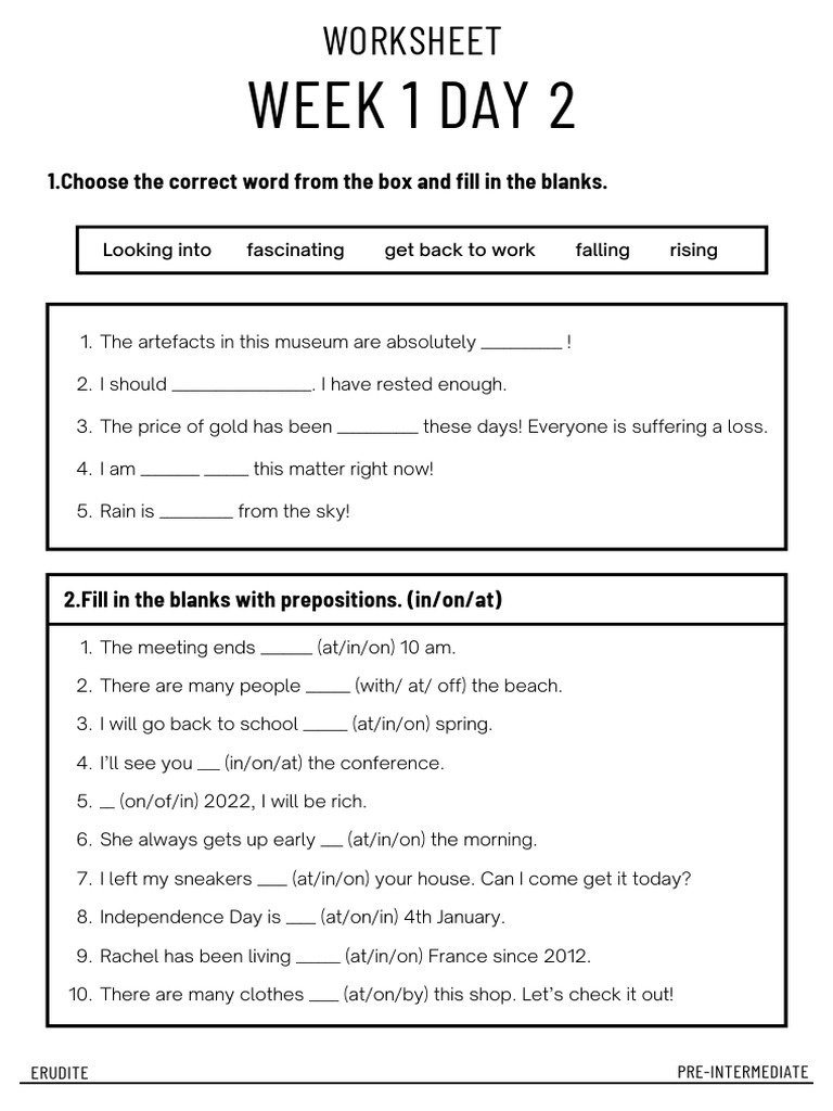 Pre-Intermediate English Prepositions Worksheet | PDF | Art