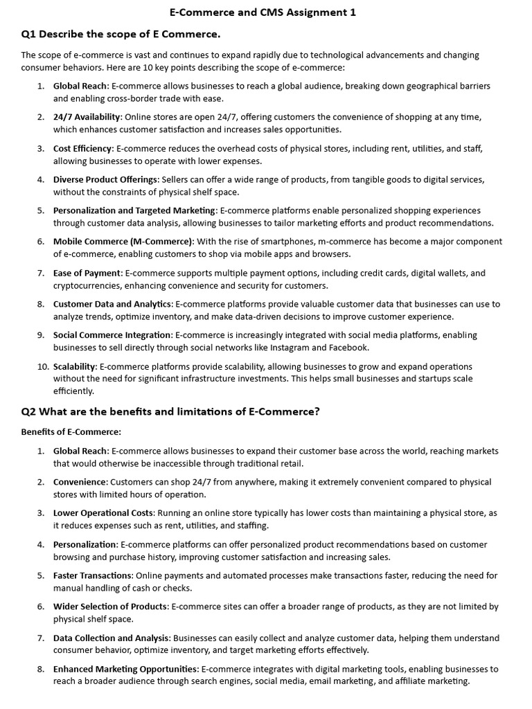 E-Commerce and CMS Assignment 1& 2 | PDF | E Commerce | Retail