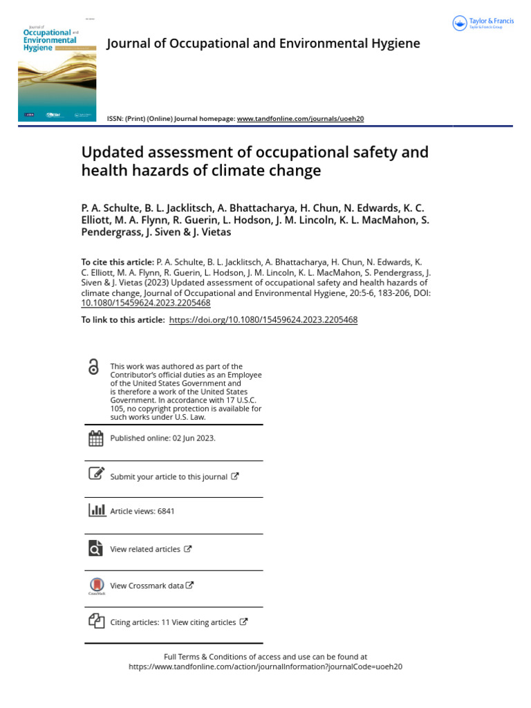 Updated Assessment of Occupational Safety and Health Hazards of Climate ...