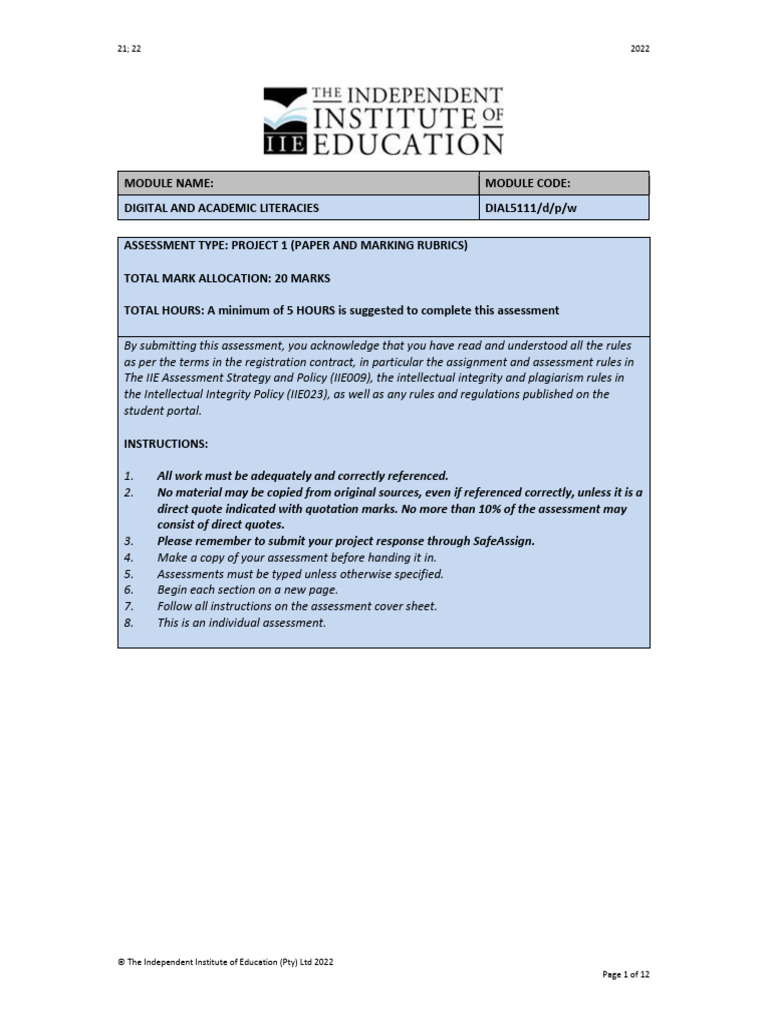 Digital Literacy Assessment Guidelines | PDF | Rubric (Academic ...