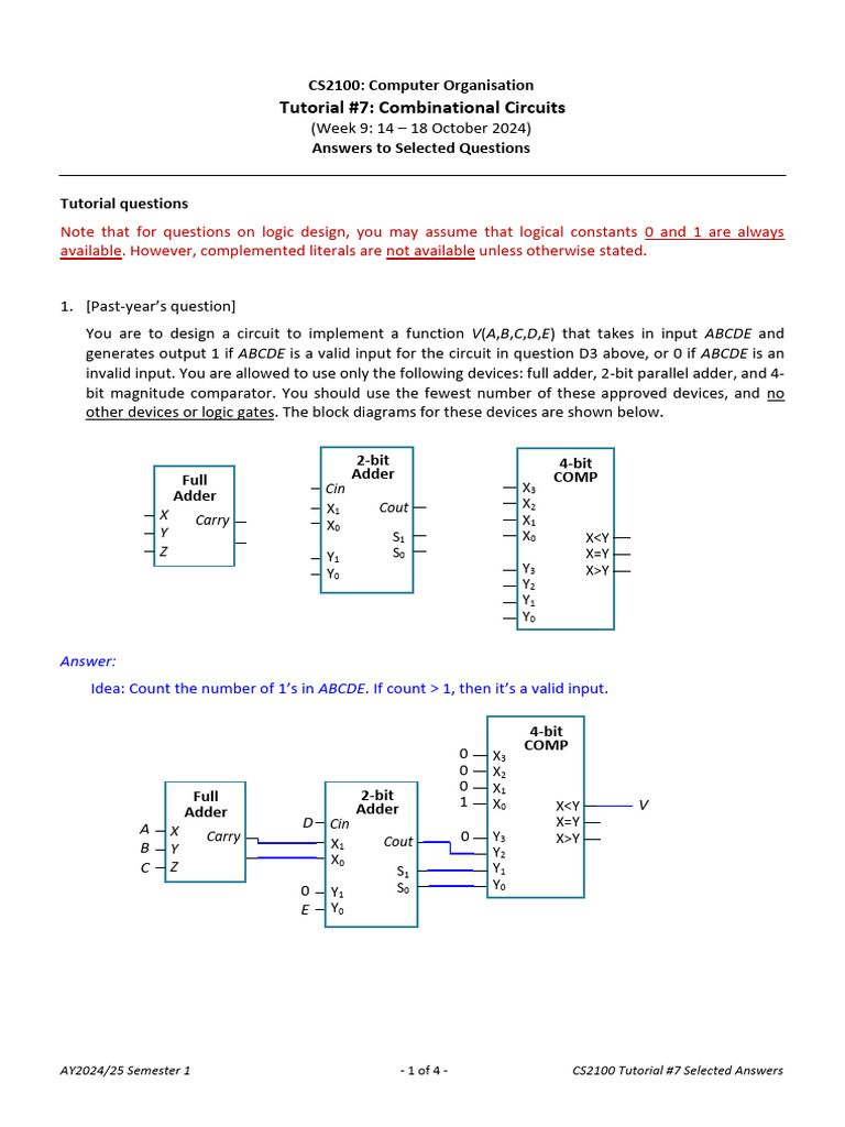 tut07_selected_ans | PDF | Binary Coded Decimal | Computing
